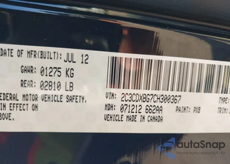 2012 Dodge Charger Se from USA, damaged, VIN 2C3CDXBG7CH300367